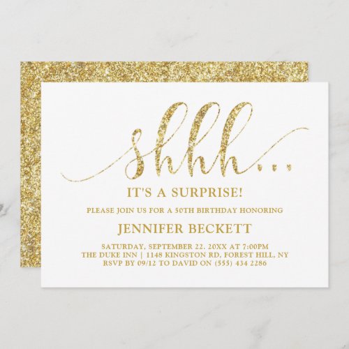 Elegant Gold Glitter Surprise Birthday Party Invitation