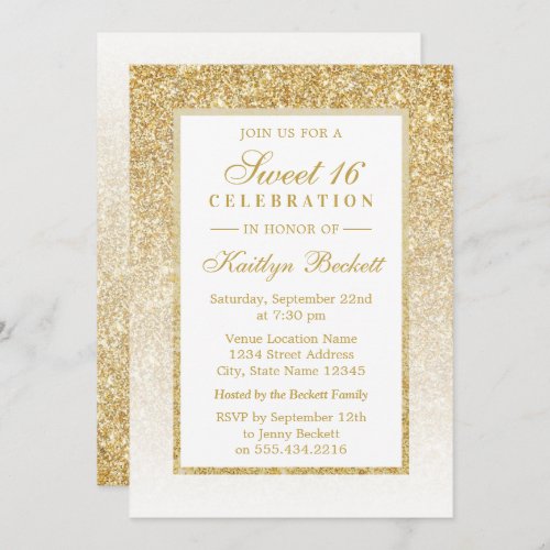 Elegant Gold Glitter Sweet 16 Birthday Invitation