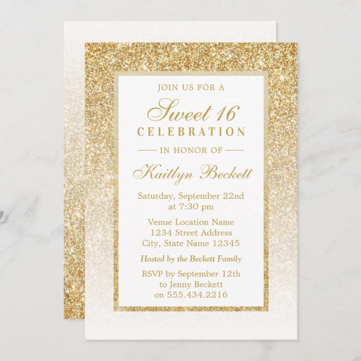 Elegant Gold Glitter Sweet 16 Birthday Invitation | Zazzle