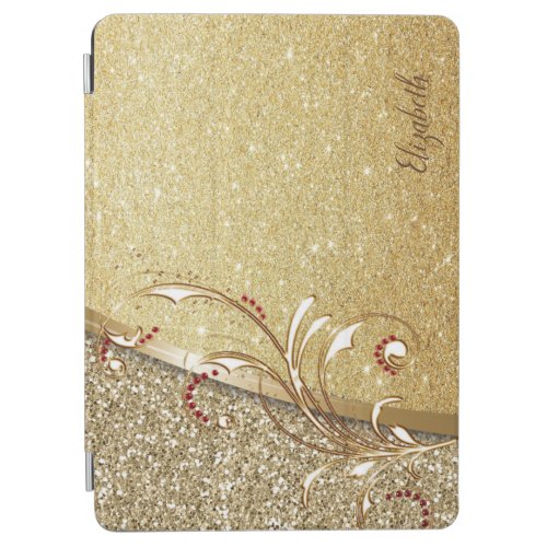 Elegant Gold Glitter Swirl  _Personalized iPad Air Cover