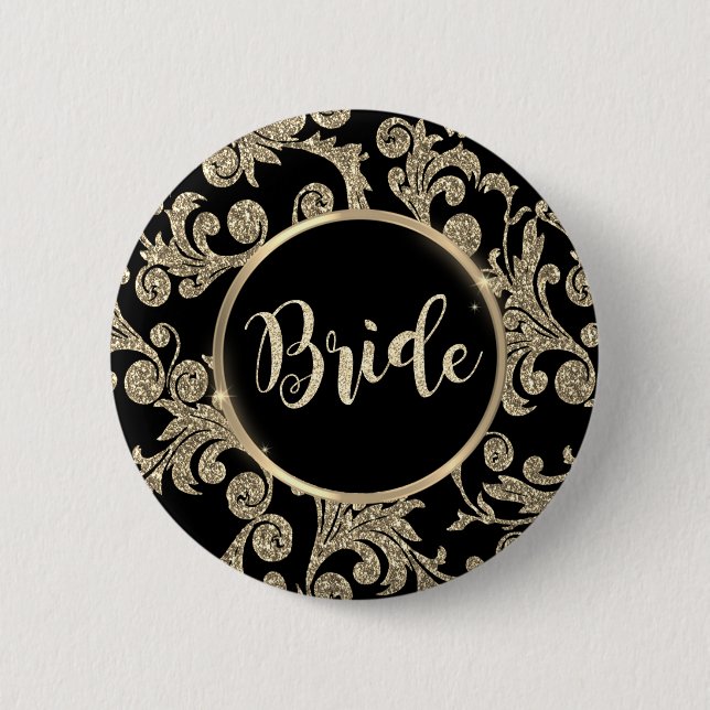 Elegant Gold Glitter Swirls Button (Front)