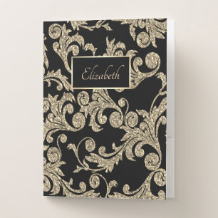Elegant Gold Glitter Swirls , Frame, Personalized Pocket Folder