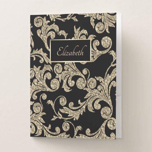 Elegant Gold Glitter Swirls  Frame Personalized Pocket Folder