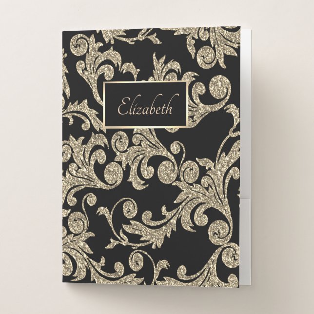 Elegant Gold Glitter Swirls , Frame, Personalized Pocket Folder (Front)