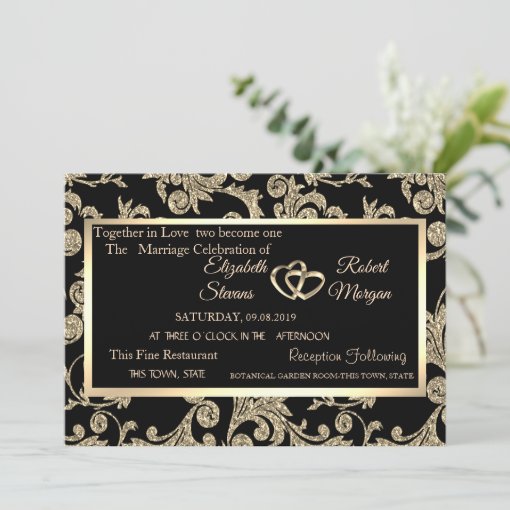 Elegant Gold Glitter Swirls, Frame Wedding Invitation | Zazzle