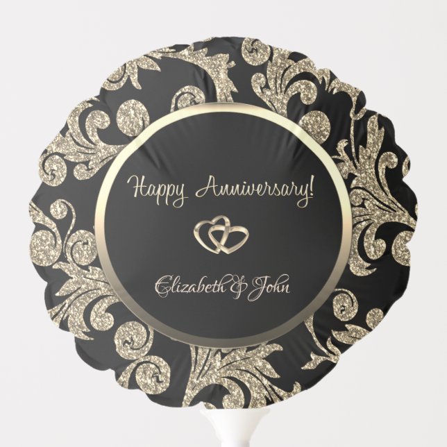 Elegant Gold Glitter Swirls,Heart Rings Balloon (Front)