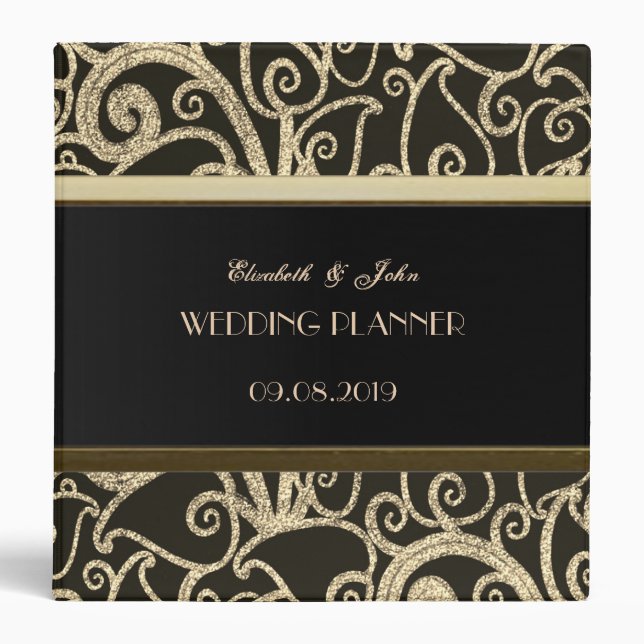 Elegant Gold Glitter Swirls-Personalized 3 Ring Binder (Front)