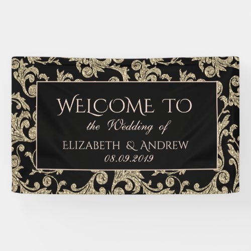 Elegant Gold Glitter Swirls  Wedding Banner