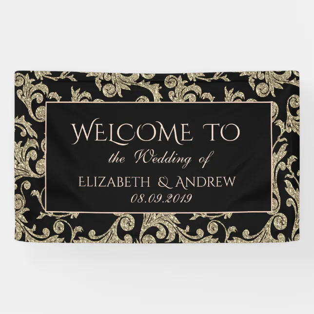 Elegant Gold Glitter Swirls Wedding Banner | Zazzle