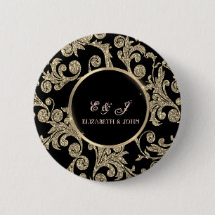 Elegant Gold Glitter Swirls Wedding Button