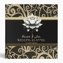 Elegant Gold Glitter Swirls White Lotus Wedding