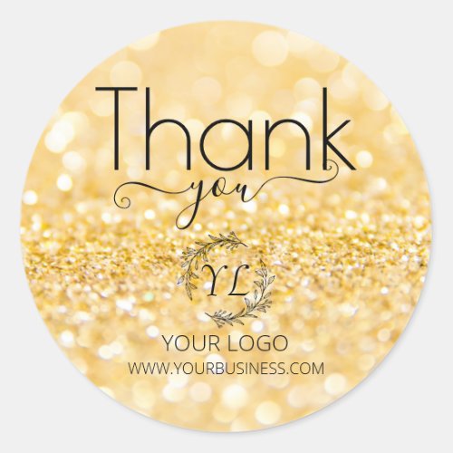 Elegant Gold Glitter Thank You _ Add Logo Classic Round Sticker