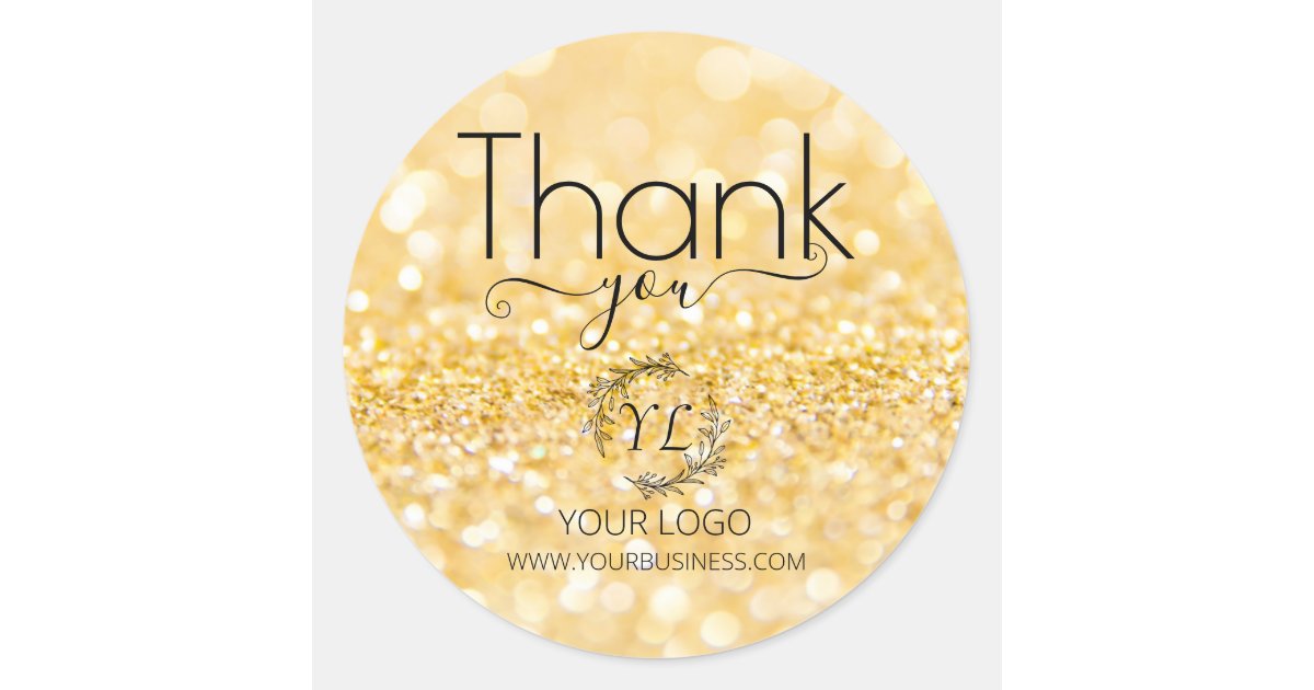 Elegant Gold Glitter Thank You - Add Logo Classic Round Sticker | Zazzle