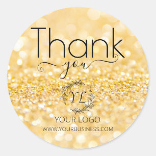 Elegant Gold Glitter Thank You - Add Logo Classic Round Sticker