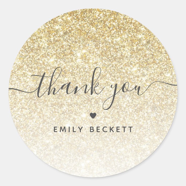 Elegant Gold Glitter Thank You Classic Round Sticker | Zazzle