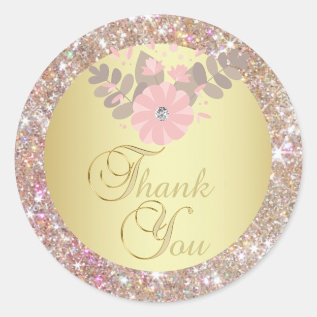 Elegant Gold Glitter Thank You Envelope Seals (Front)
