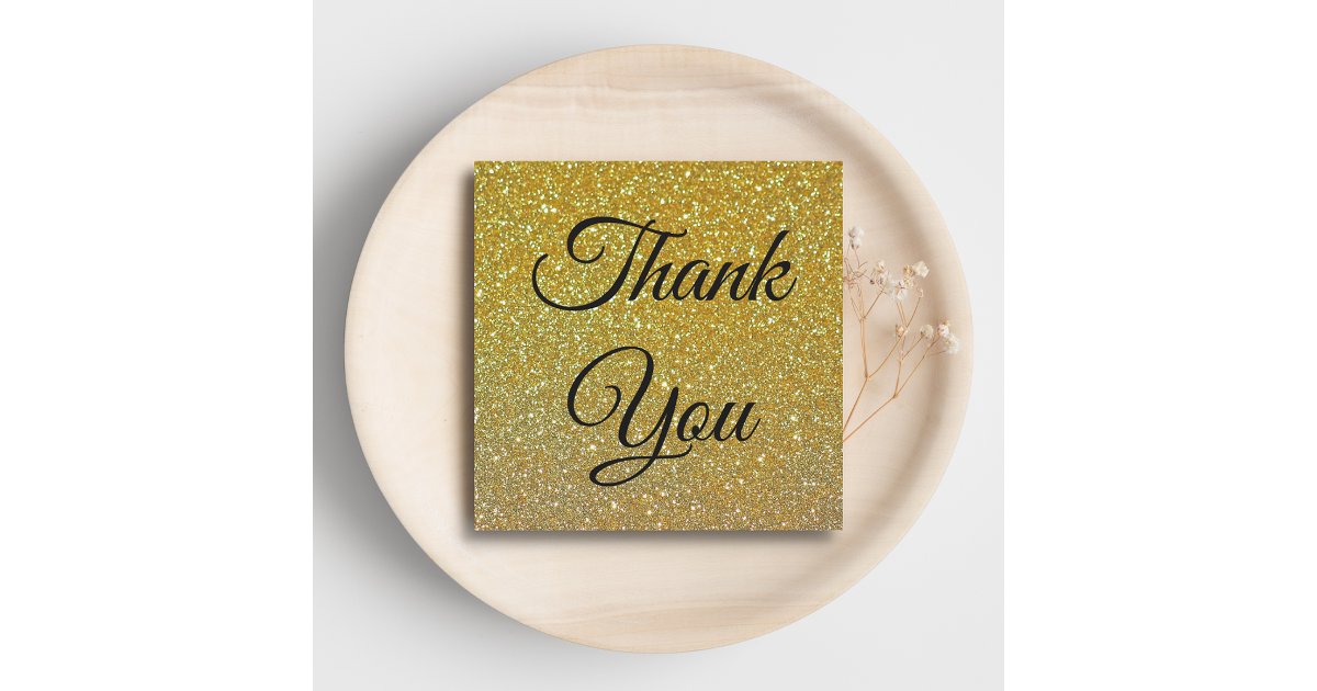 Elegant Gold Glitter Thank You Luxury Script Note Card | Zazzle