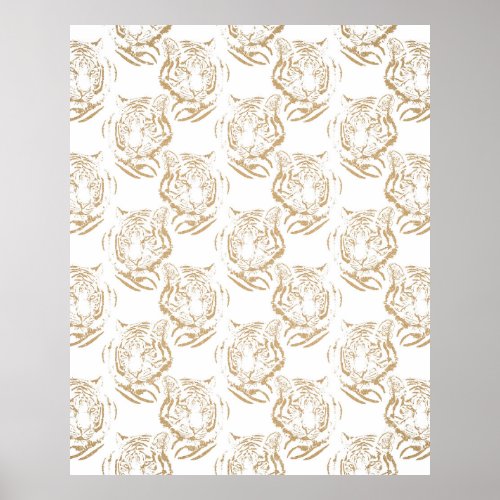 Elegant Gold Glitter Tiger Print White Design