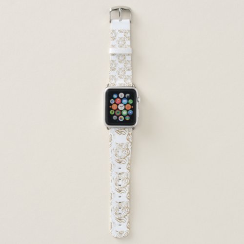 Elegant Gold Glitter Tiger Print White Design Apple Watch Band