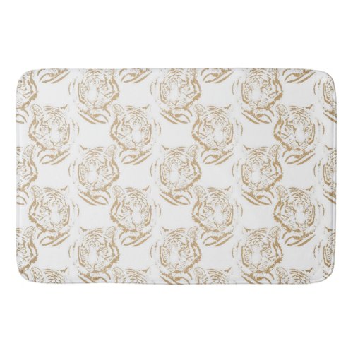 Elegant Gold Glitter Tiger Print White Design Bath Mat
