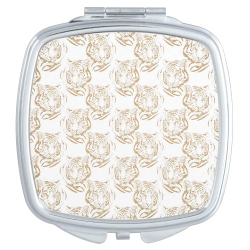 Elegant Gold Glitter Tiger Print White Design Compact Mirror