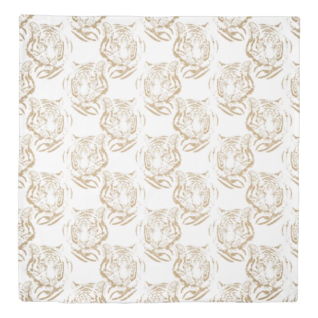 Elegant Gold Glitter Tiger Print White Design Duvet Cover (Front)