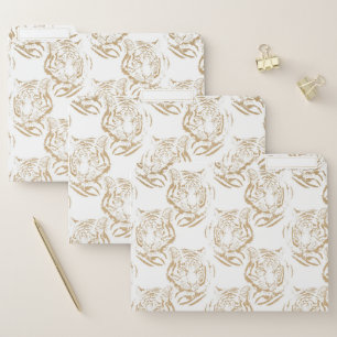 Elegant Gold Glitter Tiger Print White Design File Folder