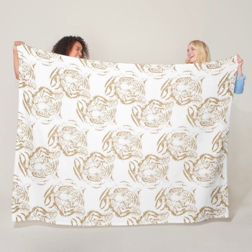 Elegant Gold Glitter Tiger Print White Design Fleece Blanket