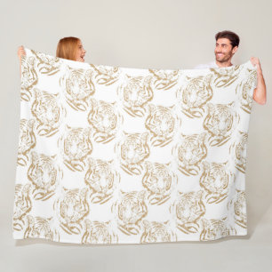 Elegant Gold Glitter Tiger Print White Design Fleece Blanket