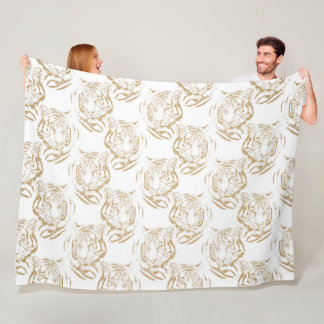 Elegant Gold Glitter Tiger Print White Design Fleece Blanket