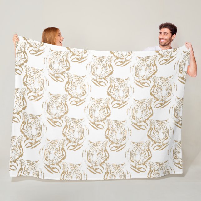 Elegant Gold Glitter Tiger Print White Design Fleece Blanket (In Situ)