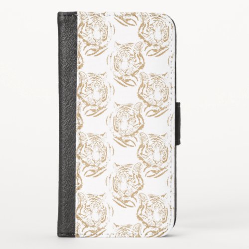 Elegant Gold Glitter Tiger Print White Design iPhone XS Wallet Case
