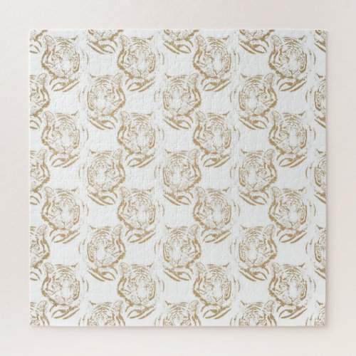 Elegant Gold Glitter Tiger Print White Design Jigsaw Puzzle