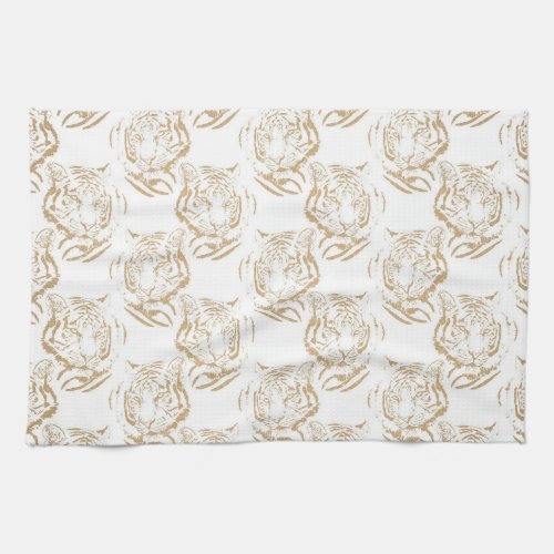 Elegant Gold Glitter Tiger Print White Design Kitchen Towel