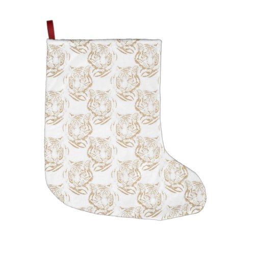 Elegant Gold Glitter Tiger Print White Design Large Christmas Stocking