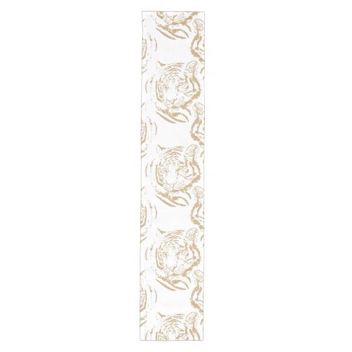 Elegant Gold Glitter Tiger Print White Design Medium Table Runner