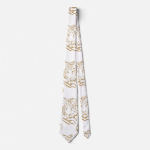 Elegant Gold Glitter Tiger Print White Design Neck Tie