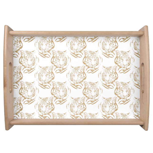 Elegant Gold Glitter Tiger Print White Design Serving Tray (Front)