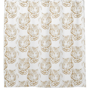Elegant Gold Glitter Tiger Print White Design Shower Curtain