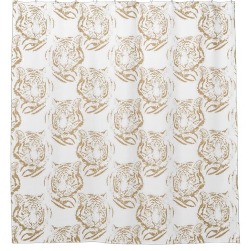 Elegant Gold Glitter Tiger Print White Design Shower Curtain
