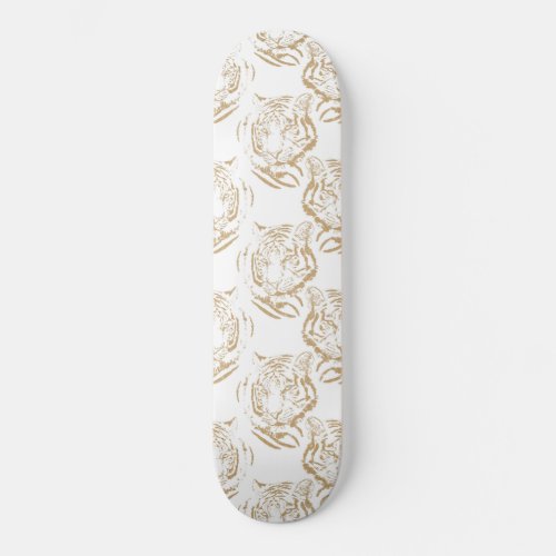 Elegant Gold Glitter Tiger Print White Design Skateboard