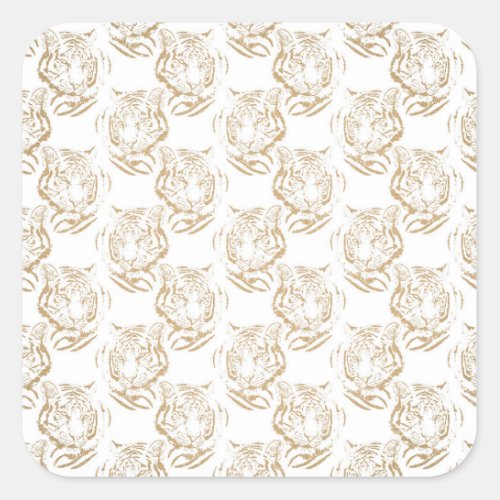 Elegant Gold Glitter Tiger Print White Design Square Sticker