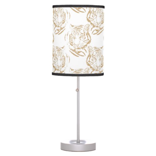 Elegant Gold Glitter Tiger Print White Design Table Lamp