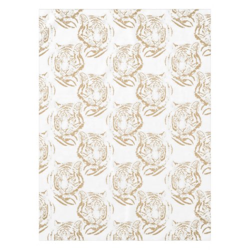 Elegant Gold Glitter Tiger Print White Design Tablecloth