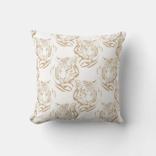 Elegant Gold Glitter Tiger Print White Design Throw Pillow