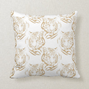 Elegant Gold Glitter Tiger Print White Design Throw Pillow