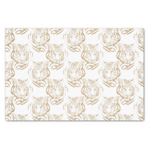 Elegant Gold Glitter Tiger Print White Design Tissue Paper