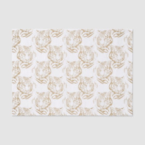 Elegant Gold Glitter Tiger Print White Design Tissue Paper