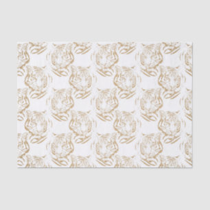 Elegant Gold Glitter Tiger Print White Design Tissue Paper