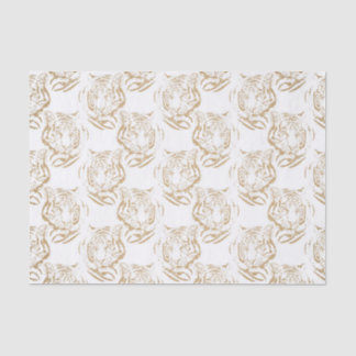 Elegant Gold Glitter Tiger Print White Design Tissue Paper
